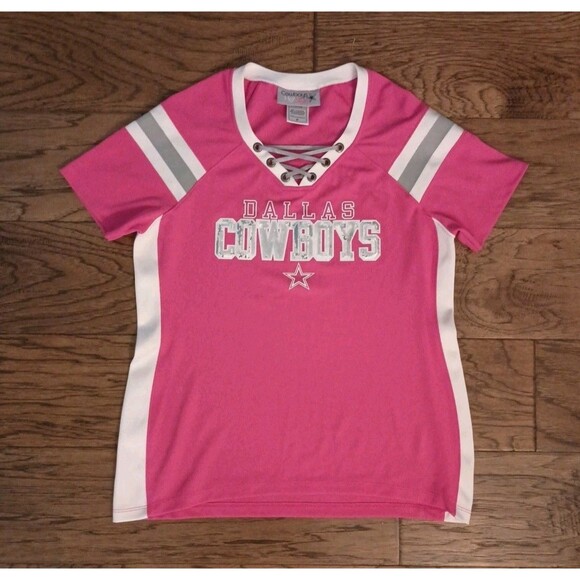 Dallas Cowboys Her Style Football Jersey Top Size M Sequins Pink - Picture 1 of 8